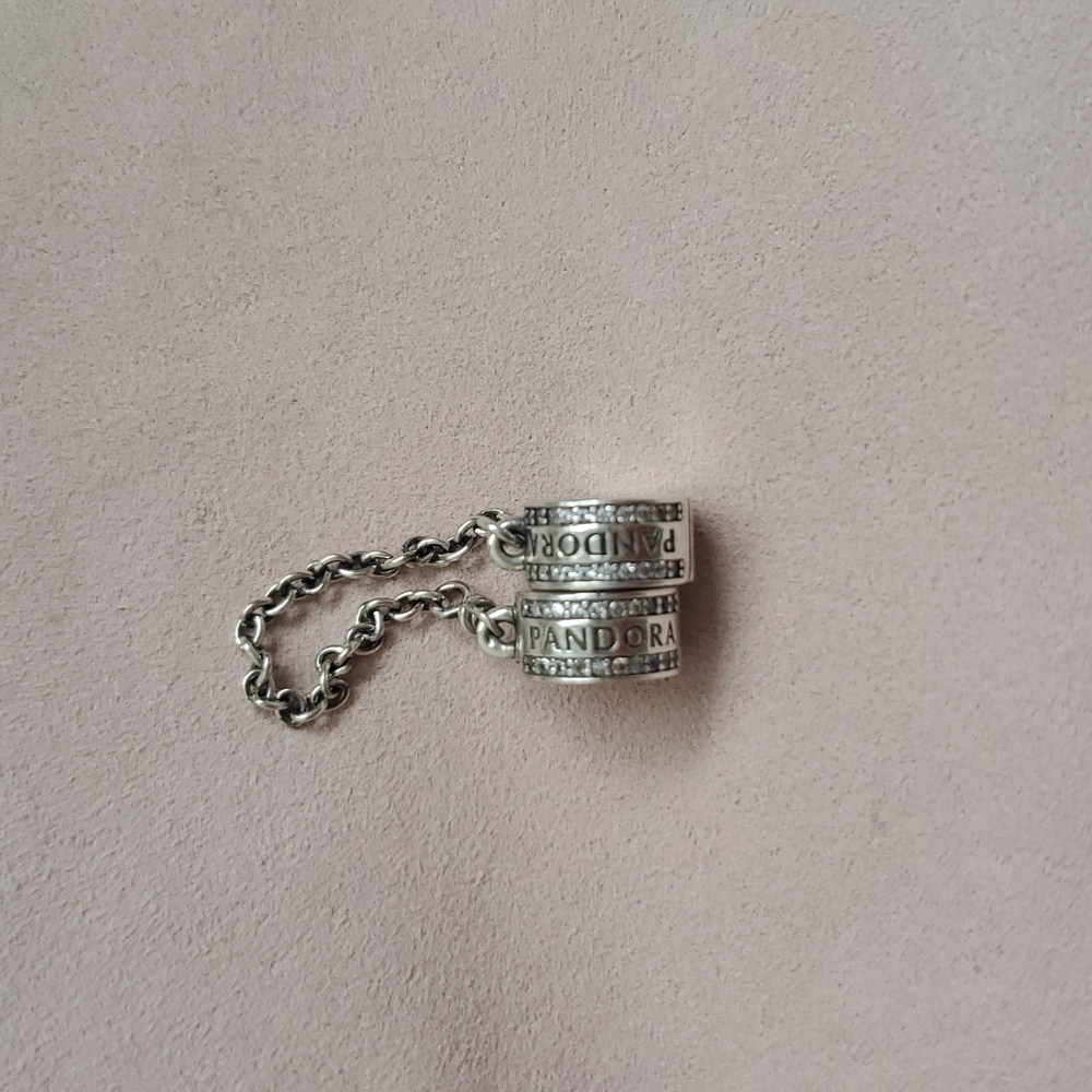 Pandora Logo Silver Safety Chain Charm - Picture 4 of 5
